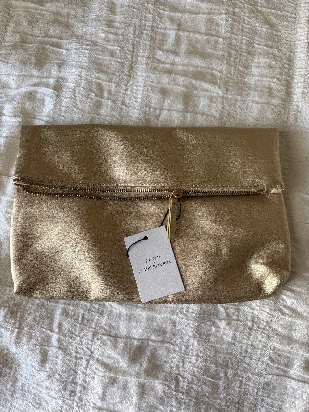 The Jilly Box Fawn Metallic Gold Fold-Over Clutch